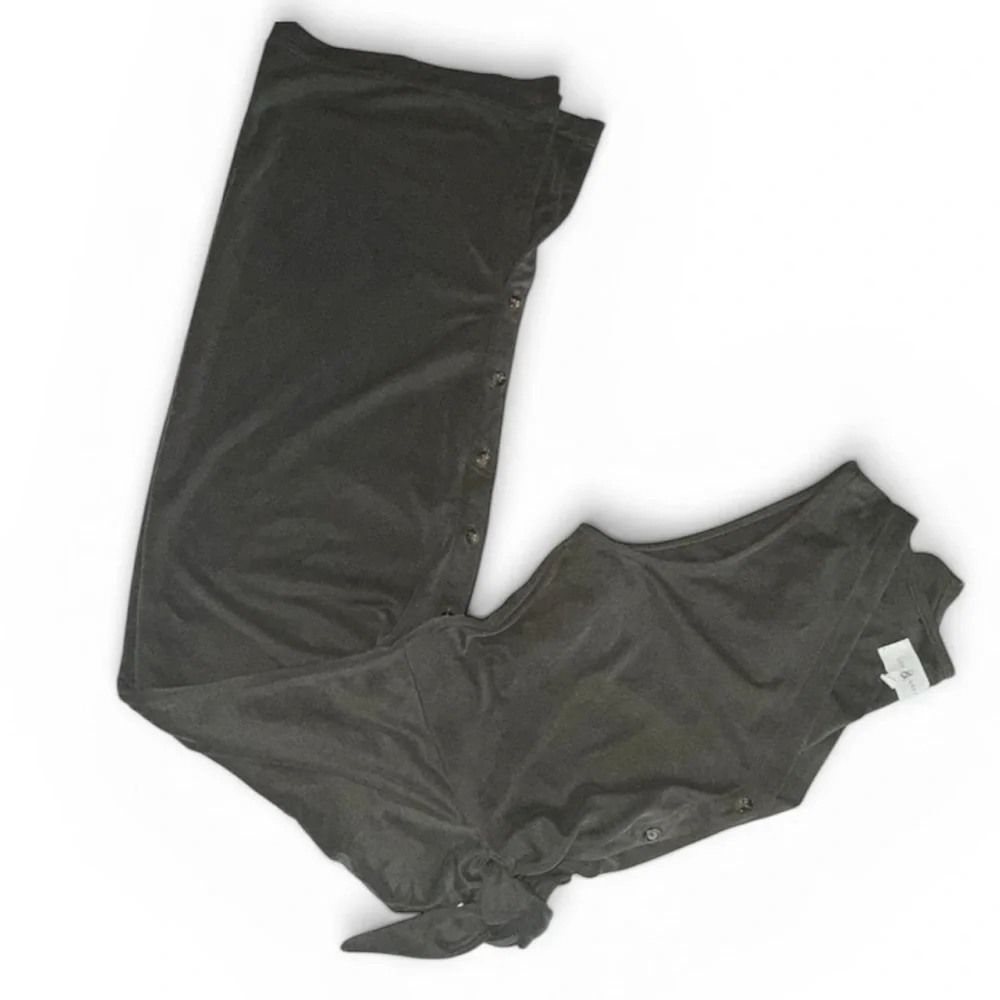 Lou & Grey Olive Gray Modal Blend Button Front Midi Dress Tie Waist Size Small - Picture 6 of 8